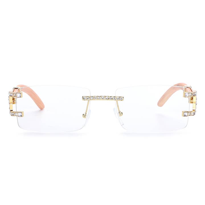Luxury Rimless Rectangular Sunglasses with Rhinestone Accents J10809-C for wholesale by Hot Sunglasses Wholesale