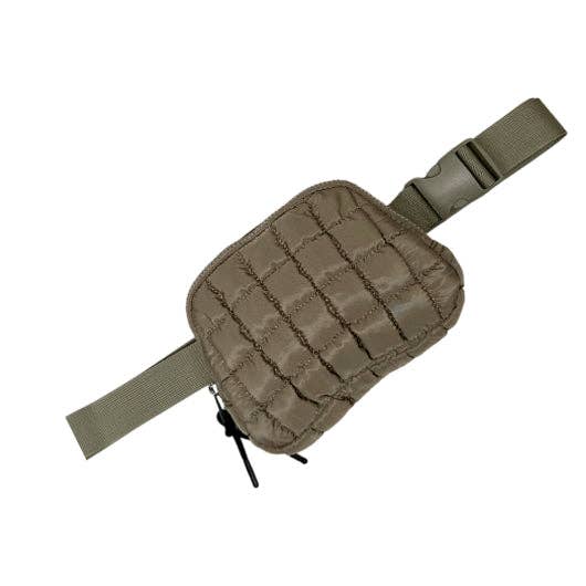 GZ-1511 PUFFER QUILTED BELT BAG OLIVE GREEN for wholesale by Girlie Girl Originals