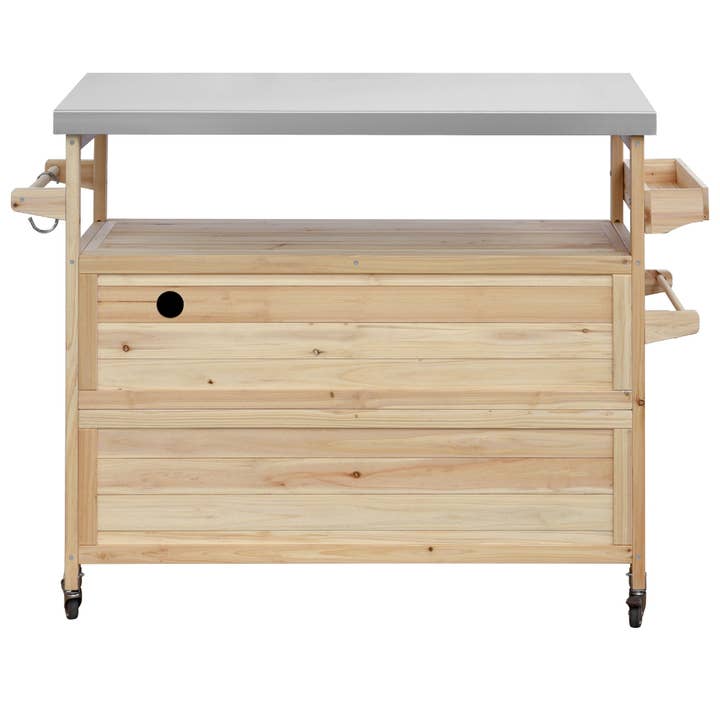 Orange County Decor - Wholesale Outdoor Grill Tools - K&K Outdoor Kitchen Island, Rolling Bar Cart & Storage Cabinet, Farmhouse Solid Wood Outdoor Grill Table With Stainless Steel Top, Spice Racktowel Rack For Kitchen & Bbqnatural Natural Garden &16