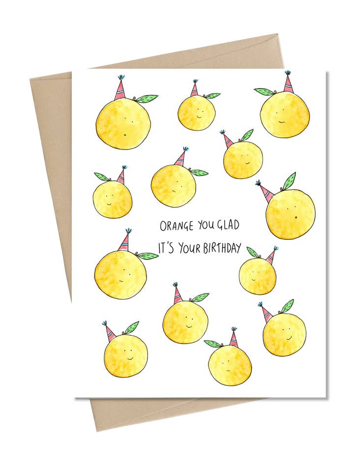 Orange You Glad It's Your Birthday Card for wholesale by Little May Papery