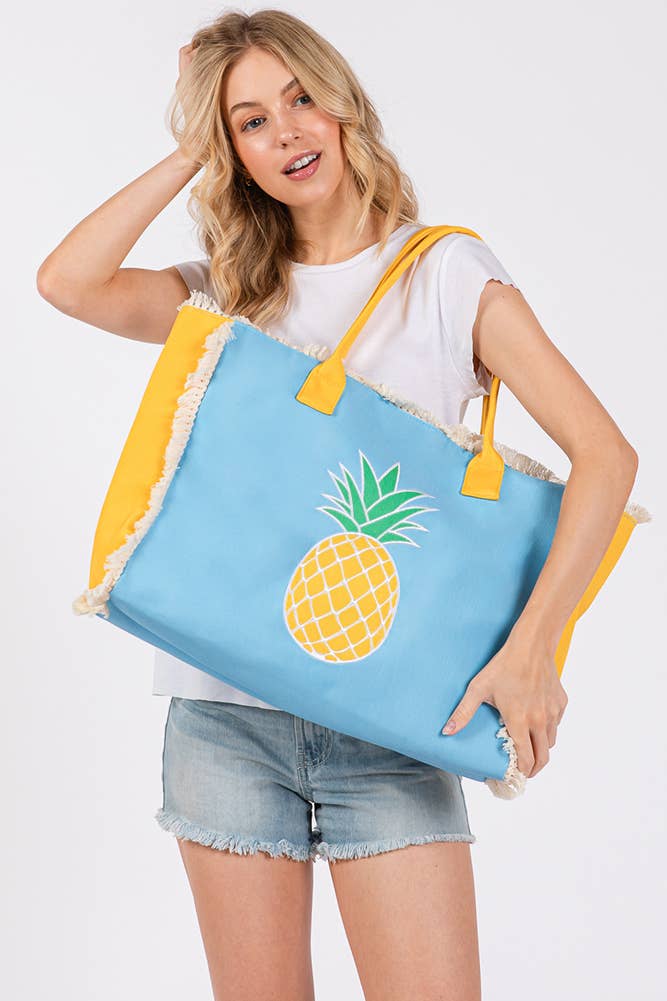 Hana - Wholesale Tote Bag - Women's - Embroidered Design Patch Fringe Summer Tote Bag15