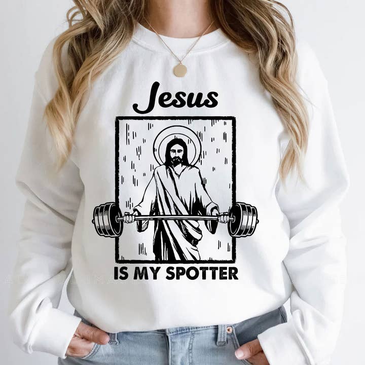 Christian Weightlifting Jesus Is My Spotter Sweatshirt for wholesale by EagleAceApparel