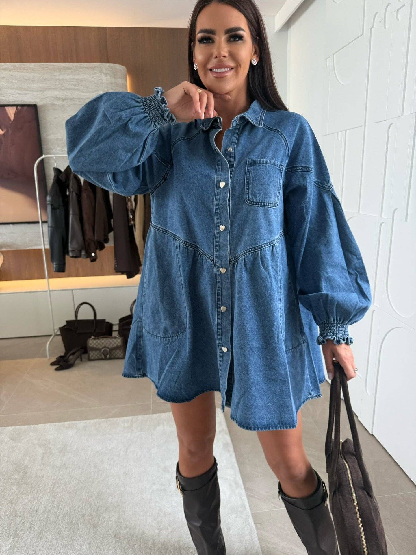 Marayn - Wholesale Dress - Women's - Chic 2025 Western Casual Denim Shirt Dress13