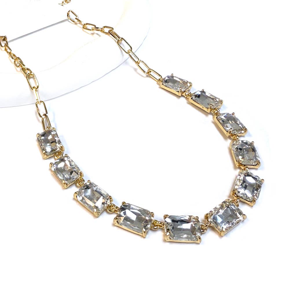 StarryNYC - Wholesale Link & chain necklace - Rectangle Crystal Glass Linked Statement Chain Necklace 13
