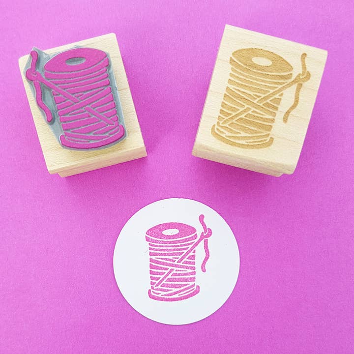 Needle and Thread Mini Rubber Stamp for wholesale by Skull and Cross Buns Rubber Stamps