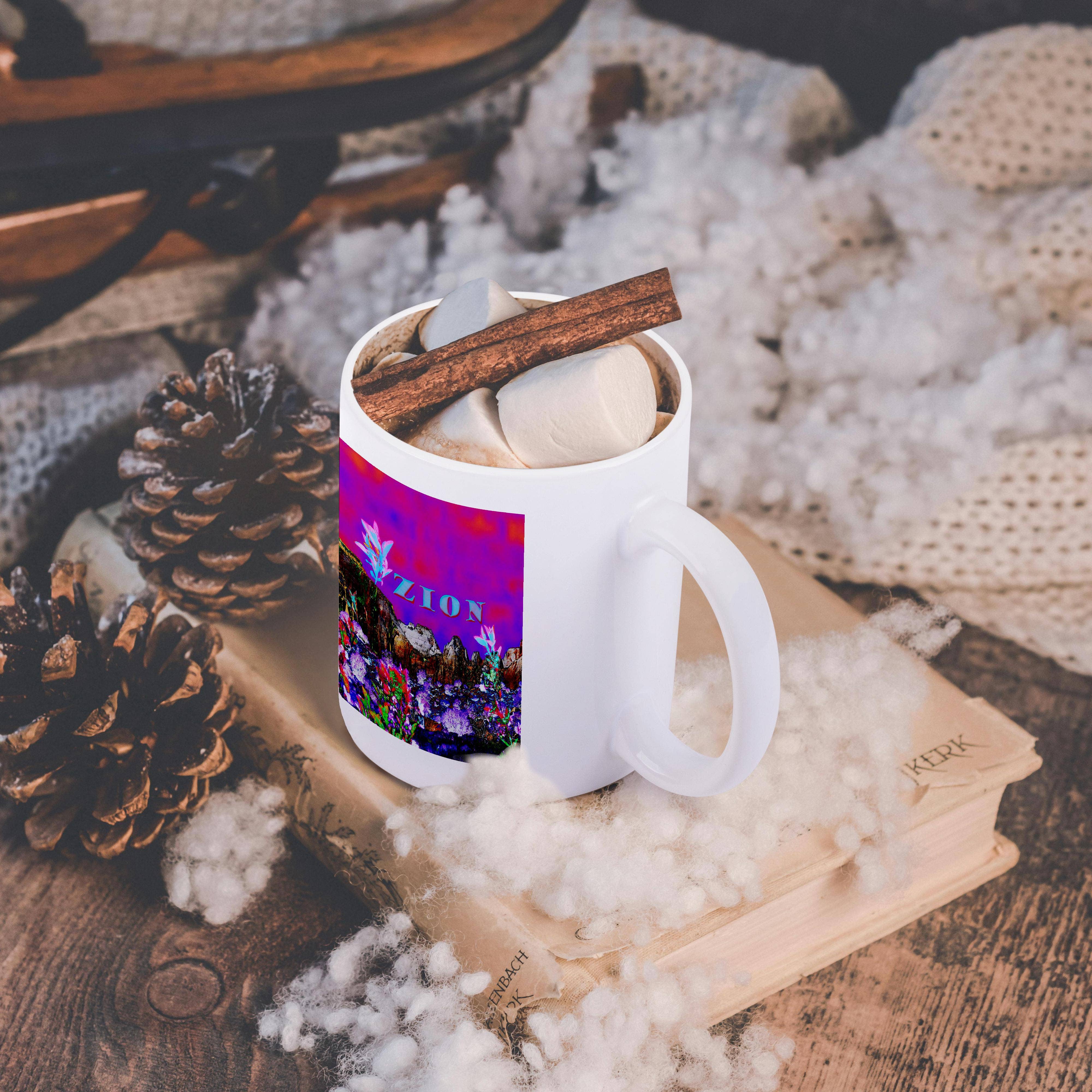3dRose - Wholesale Coffee Mug - 3dRose, Zion Mountains blended in layers in pink and purple with flowers, Mug11