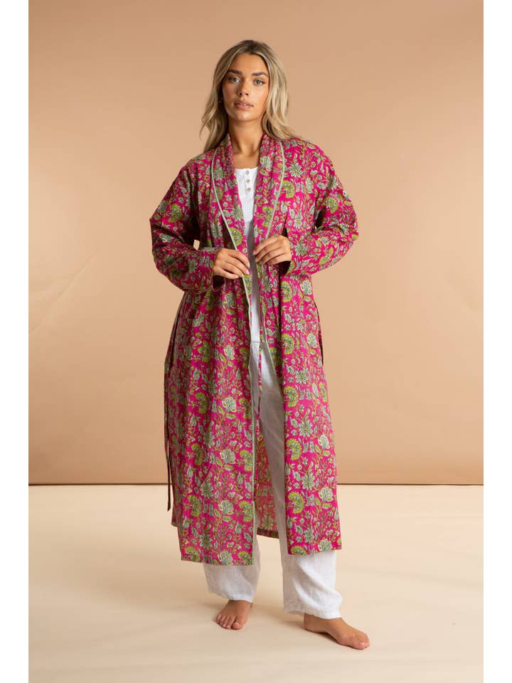 inara – wholesale Robe – Women's – Ladies Floral Cotton Robe - Fuchsia Freesia2