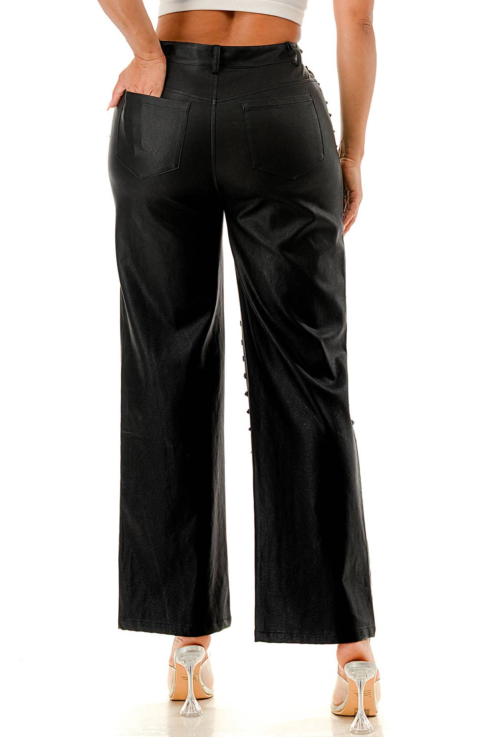 SALT - Venta al por mayor Pantalones - Mujer - Pantalones de Pierna Ancha con Tachuelas Negros (SP5047)2