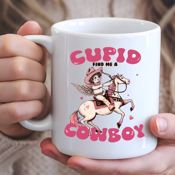 Cupid Find Me A Cowboy Valentine's Day Mug for wholesale by Hello Gorgeous Mugs