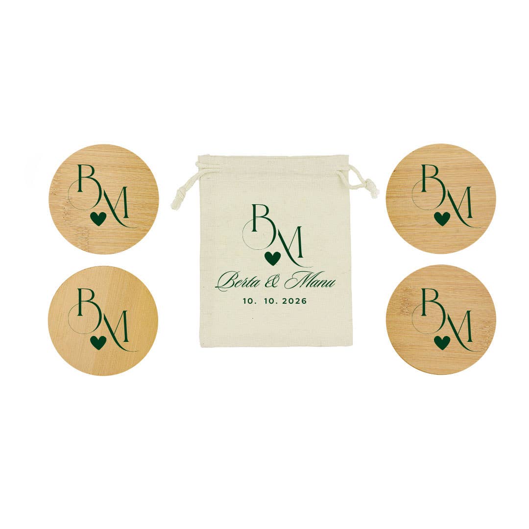 Fustik - Wholesale Coasters - Customizable Bamboo Coaster Set with Cotton Bag2