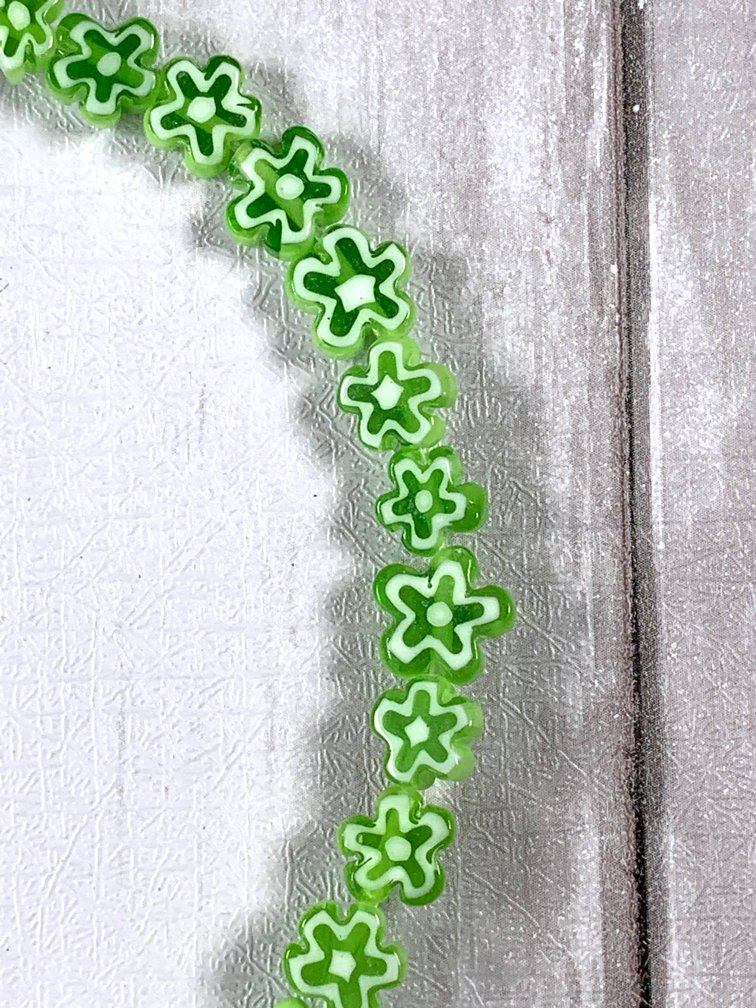Glass Daisy Craft Co. - Wholesale Beads - Glass daisy beads, millefiori glass flowers green with white2