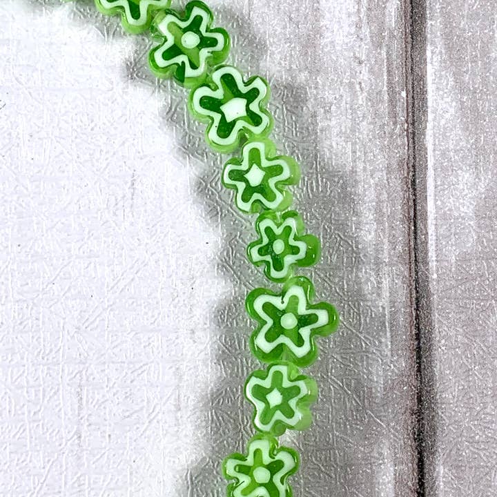 Glass Daisy Craft Co. - Wholesale Beads - Glass daisy beads, millefiori glass flowers green with white2