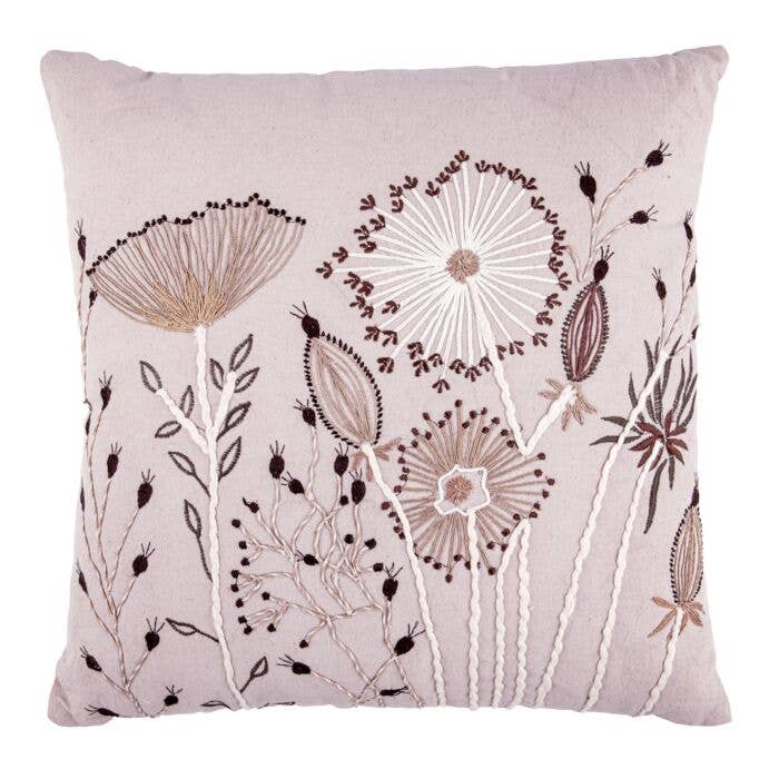 Summer Cotton Embroidered Square Decorative Pillow in Beige for wholesale by STP
