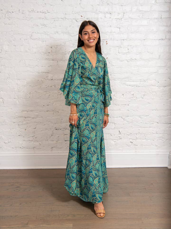 Baizaar - Vendita all'ingrosso Vestito - Donna - Abito a portafoglio con maniche svolazzanti Sari L/XL1