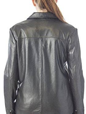 Black REED Women's 26" Classic Leather Jacket for wholesale on Faire