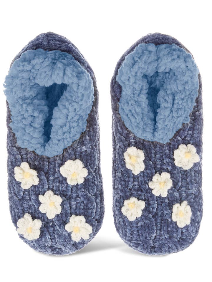 Denim Memoi Cosy Daisies pantoffels met chenille sherpa-voering voor groothandel op Faire1