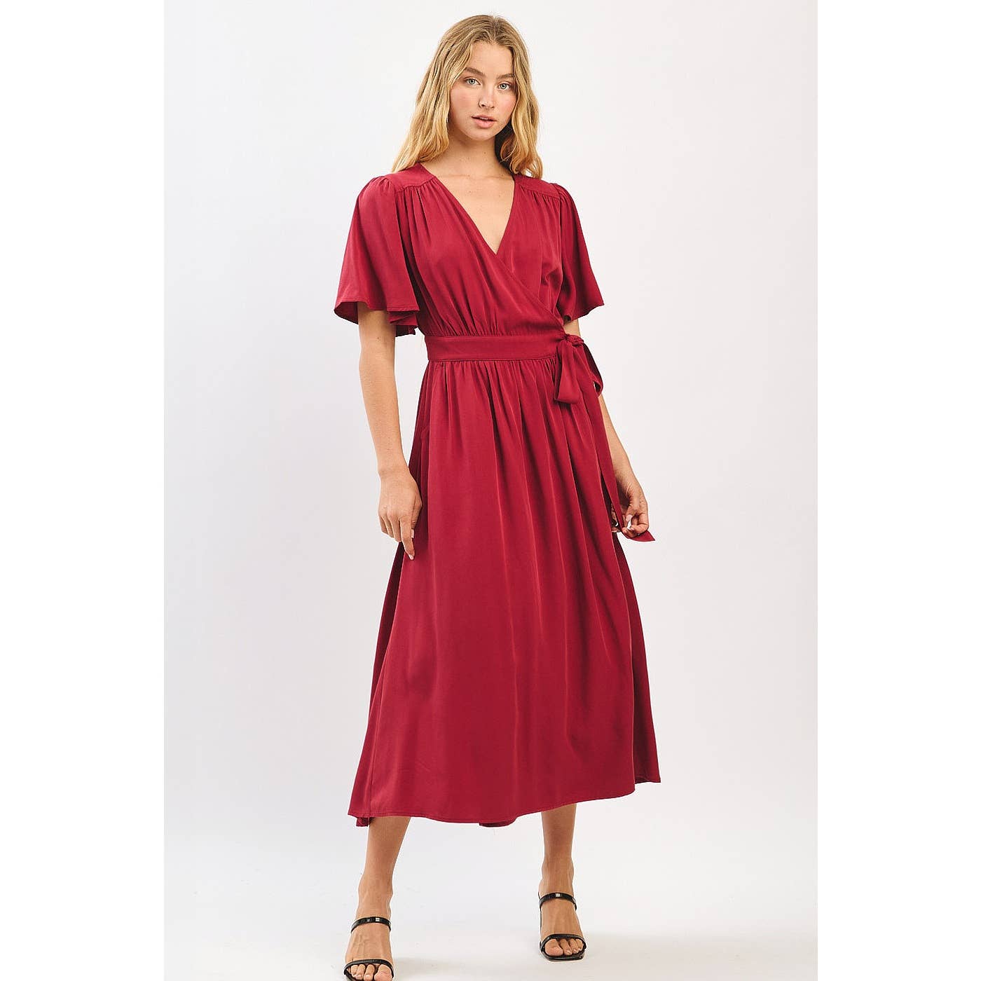 mittoshop - Wholesale Dress - Women's - FLUTTER SLEEVE WAIST TIE WRAP MIDI DRESS8