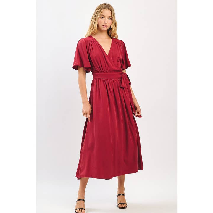 mittoshop - Wholesale Dress - Women's - FLUTTER SLEEVE WAIST TIE WRAP MIDI DRESS8