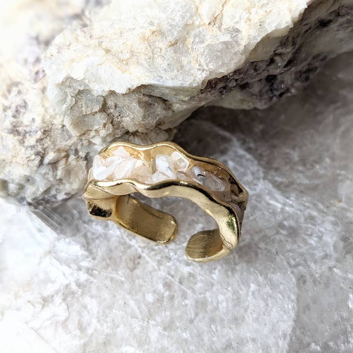 Dynamo - Venta al por mayor Anillo con gemas - Anillo dorado con piedra lunar, joyería femenina, joyas con piedras natales de junio