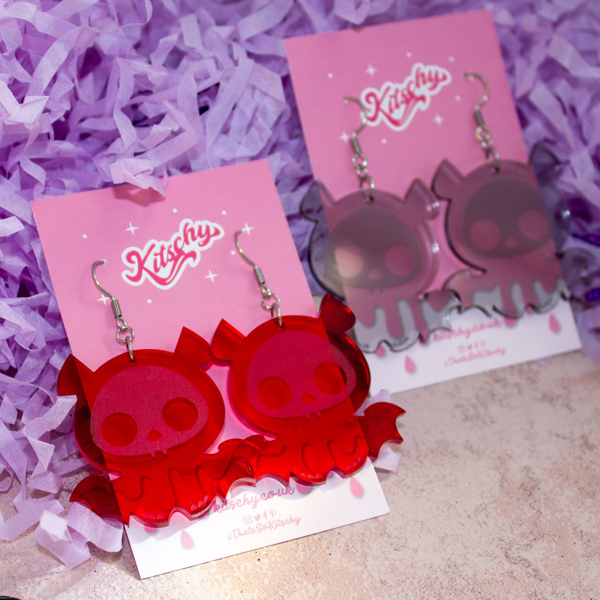 Kitschy - Wholesale Dangle Earrings - Skelli Bat Earrings Laser Cut Acrylic2