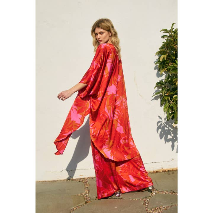 FLAME SCARLET Sunset Lover High Slits Kimono Duster (1) for wholesale on Faire