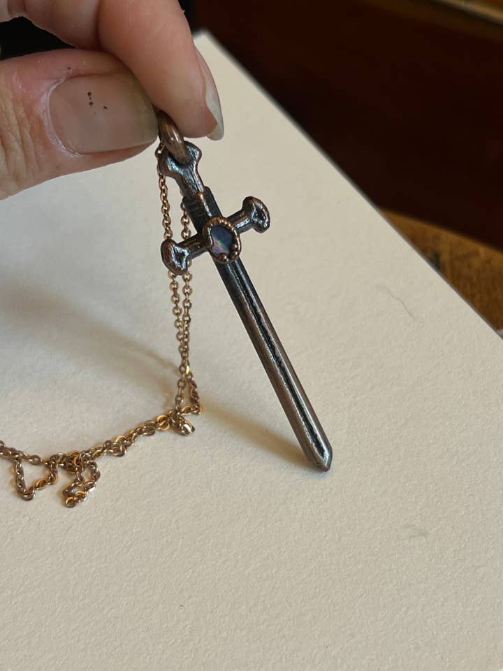 Opal sword necklace #2 for wholesale by Bare Bones Jewelry London