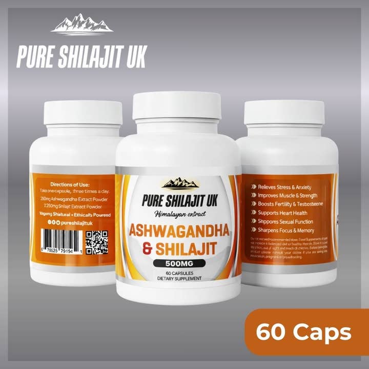 Pure Shilajit UK - Vente Supplément oral/vitamine - Capsules d'Ashwagandha & Shilajit – Mélange Adaptogène Quotidien