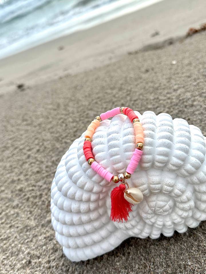 Boho Stretch Elastic Beaded Bracelet With Shell for wholesale by Offshore Surf Co
