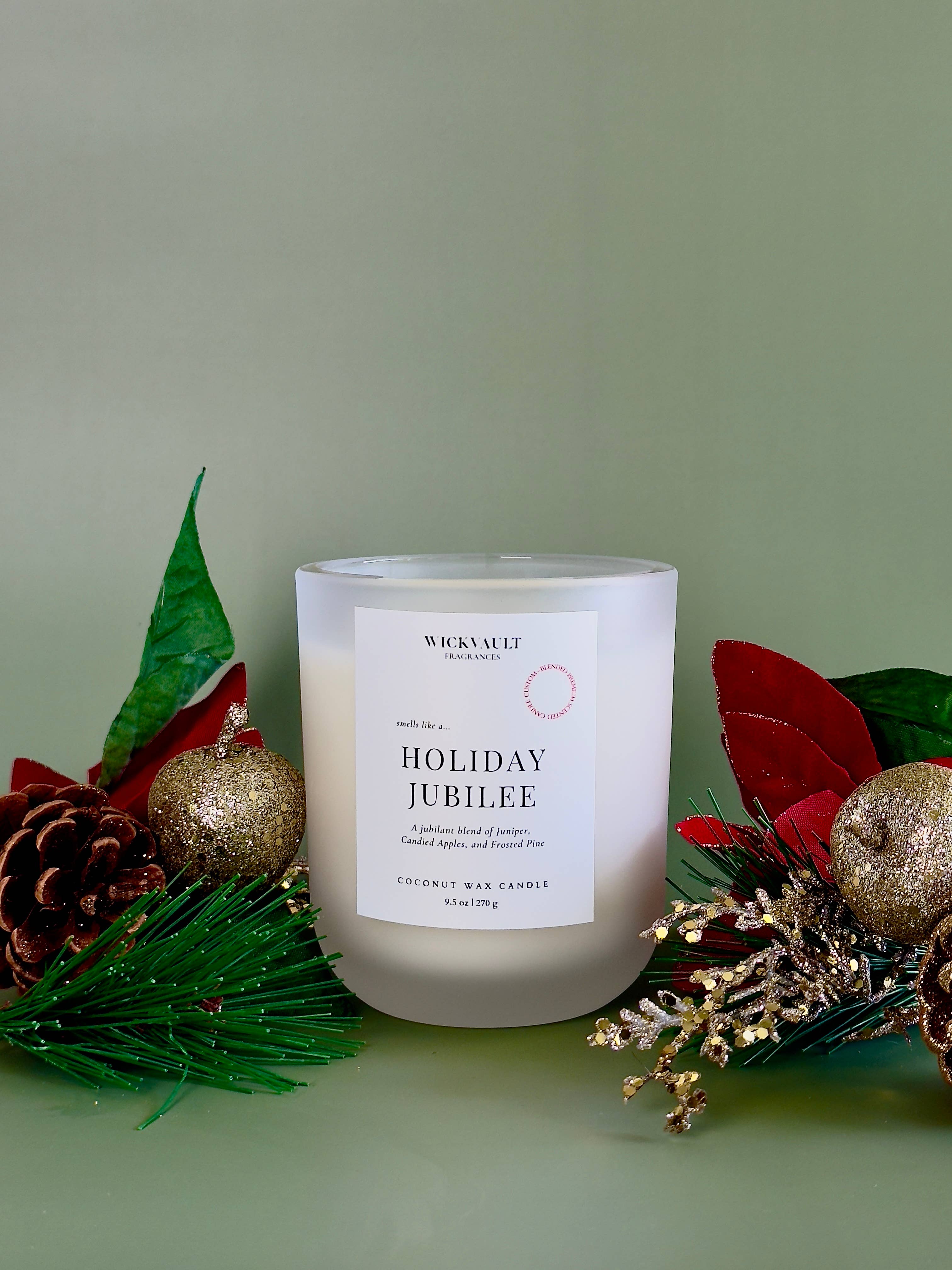 Wick Vault Fragrances - Wholesale Jar/Filled Candle - Holiday Jubilee - 9.5 oz Frosted Glass Fall Home Coconut Soy Wax Candle w/ Wooden Wick1