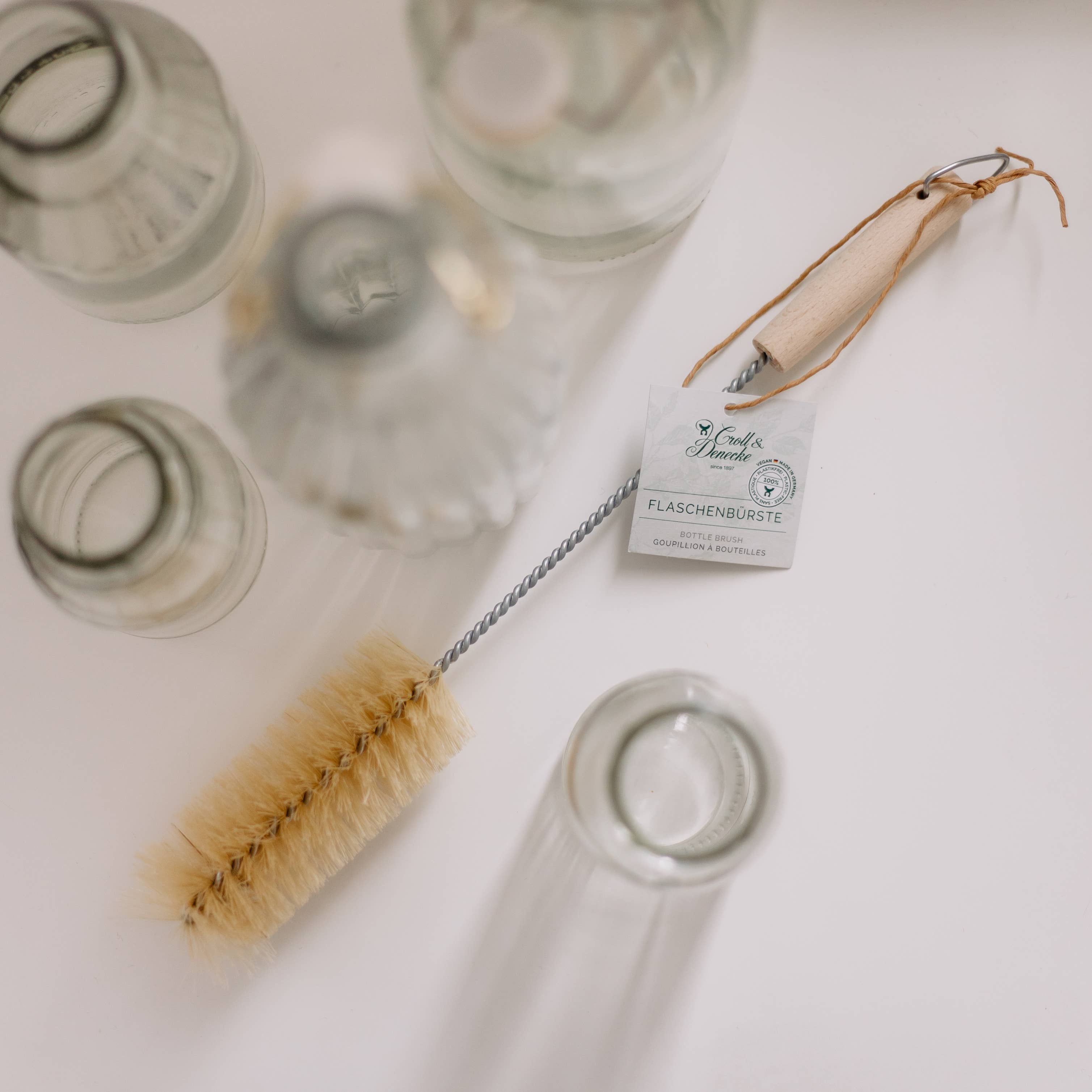 Croll & Denecke - Vendita all'ingrosso Spazzola per pulire - Spazzola per bottiglie vegana con setole di sisal, manico in legno di faggio FSC1