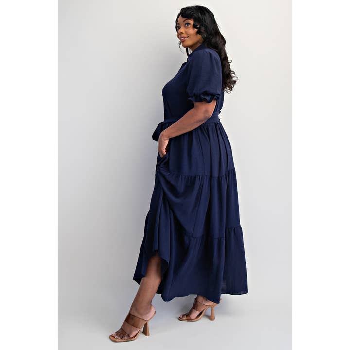 ORANGE CORAL PLUS SIZE BUTTON FRONT MAXI DRESS WITH TIERD HEM for wholesale on Faire10