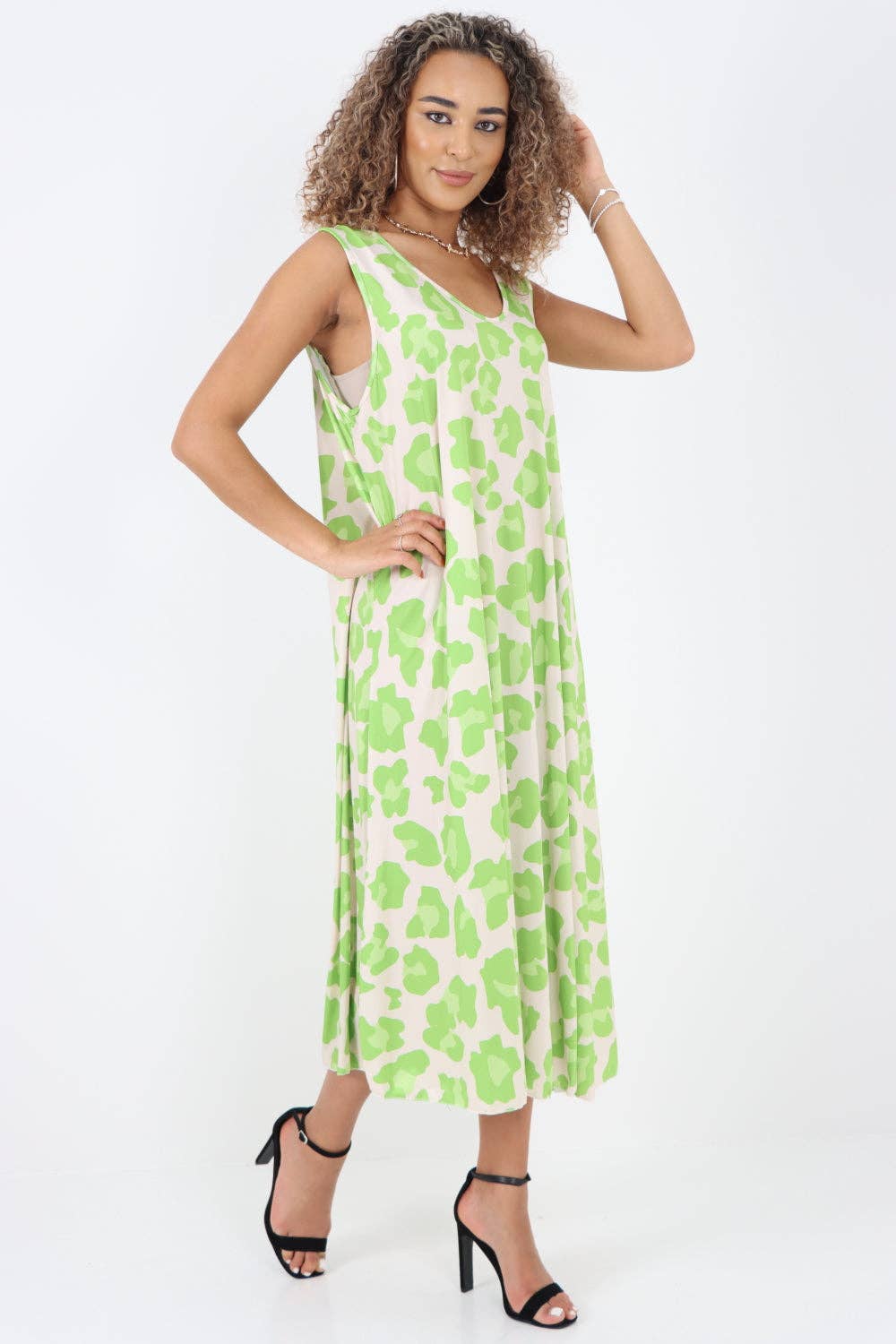 Miss Bold - Vendita all'ingrosso Vestito - Donna - Abito longuette senza maniche con stampa animalier italiana12