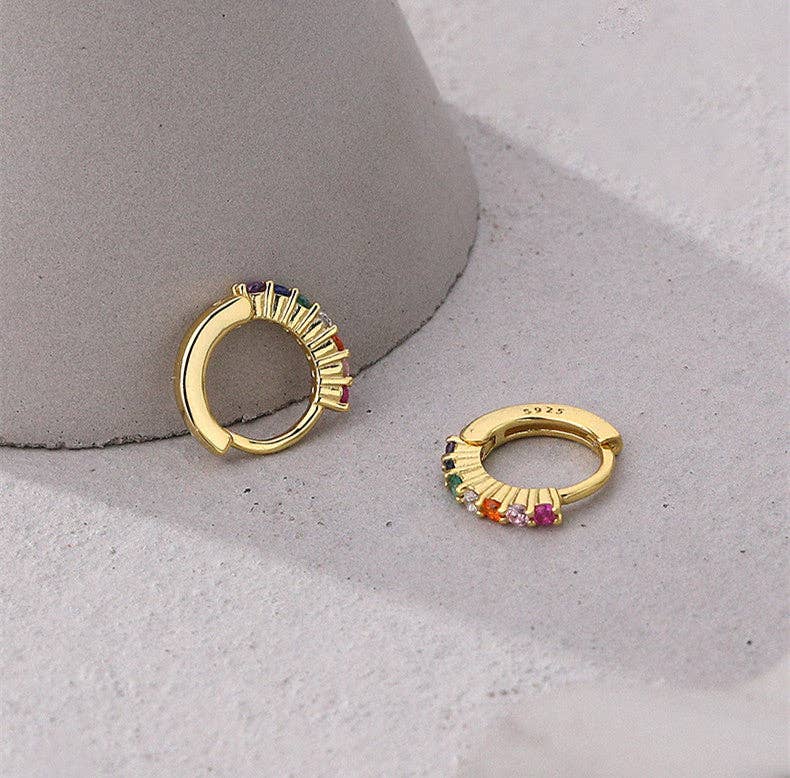Gold Rainbow LGBTQ Pride Hoop Earrings in 925 Sterling Silver for wholesale on Faire