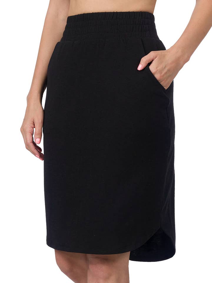 ....SI-25596 ELASTIC WAIST TULIP HEM SKIRT WITH SIDE POCKETS for wholesale by 42POPS