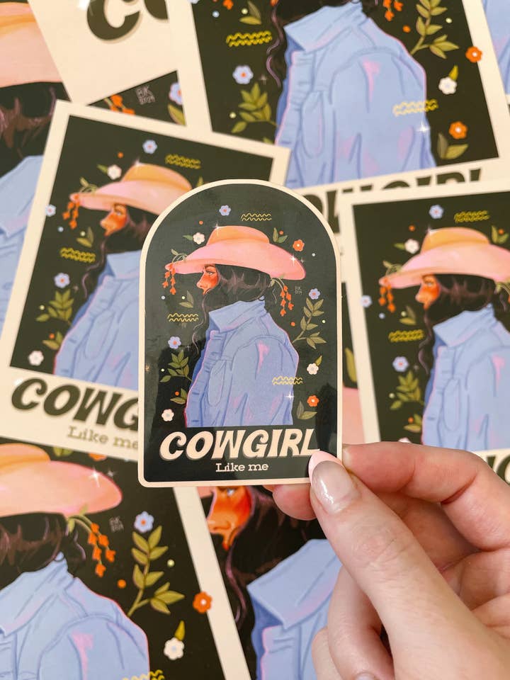 Cowgirl Like Me Sticker for wholesale by Brittany Keller Art