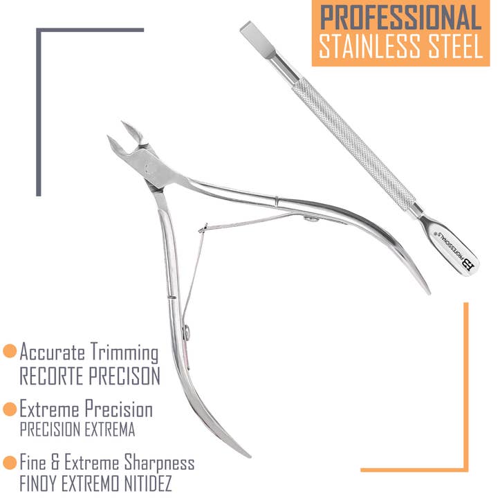 HB Professionals® - Wholesale Cuticle Cutter - Cuticle Tool Set - Cuticle Nipper & Cuticle Pusher - Premium Stainless Steel - 2 PCS Set (Silver)3