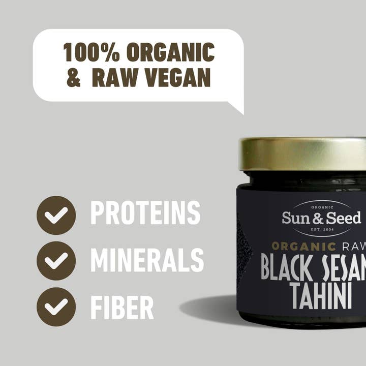 Sun & Seed - Wholesale Notenboter - Biologische rauwe tahin met zwarte sesam 200 g1
