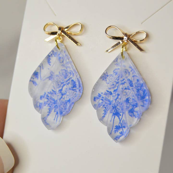 The Adorned Fox - Wholesale Dangle Earrings - Blue Chinoiserie Earrings, Drop Earrings, Dangle Earrings, S
