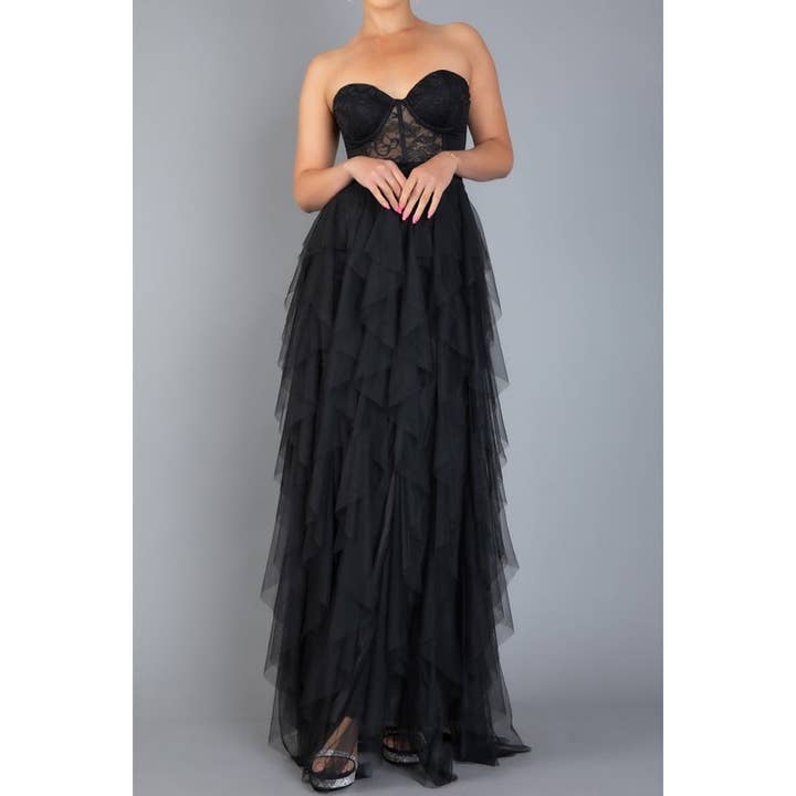 Lace Tube Top Ruffle Cocktail Dress for wholesale by Esmeray Clothing