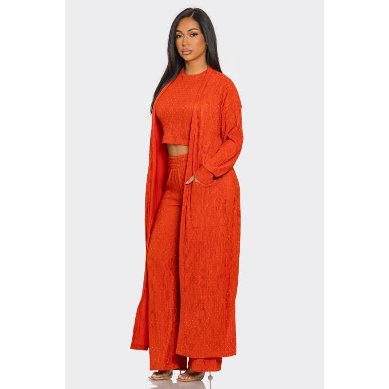 ITSSY – Engroshandel Loungesæt - Dame – Rhinestone Cardigan Crop Top Loungewear Buksesæt2