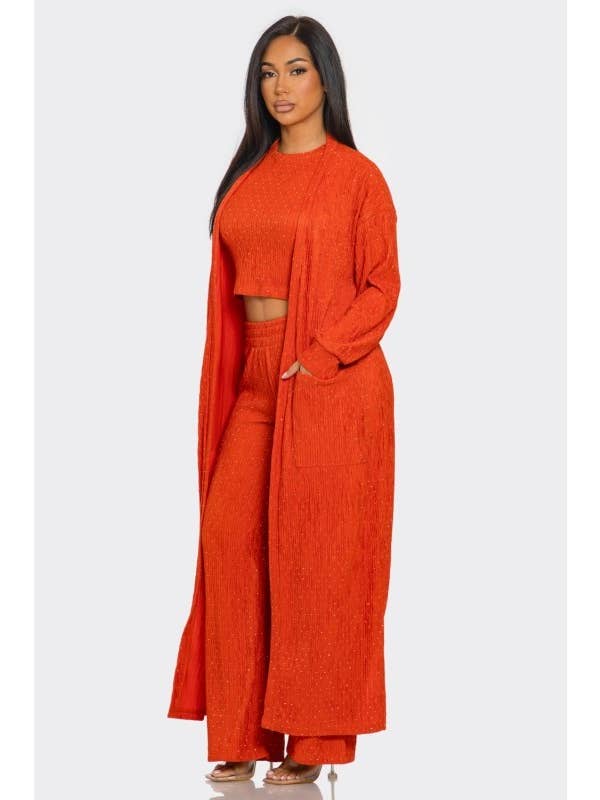 Rhinestone Cardigan Crop Top Loungewear Buksesæt for engroshandel hos ITSSY