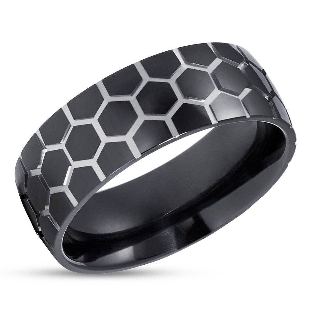 Black Zirconium Wedding Ring - Soccer Wedding Band - Zirconium Wedding Ring - Black Ring for wholesale on Faire0