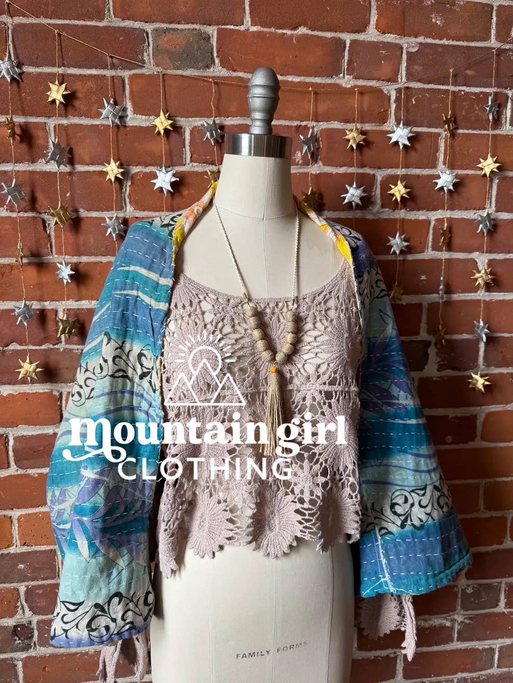 Mountain Girl Clothing - Wholesale Wrap - Women's - Upcycled Reversible Kantha Bolero Shawl 1