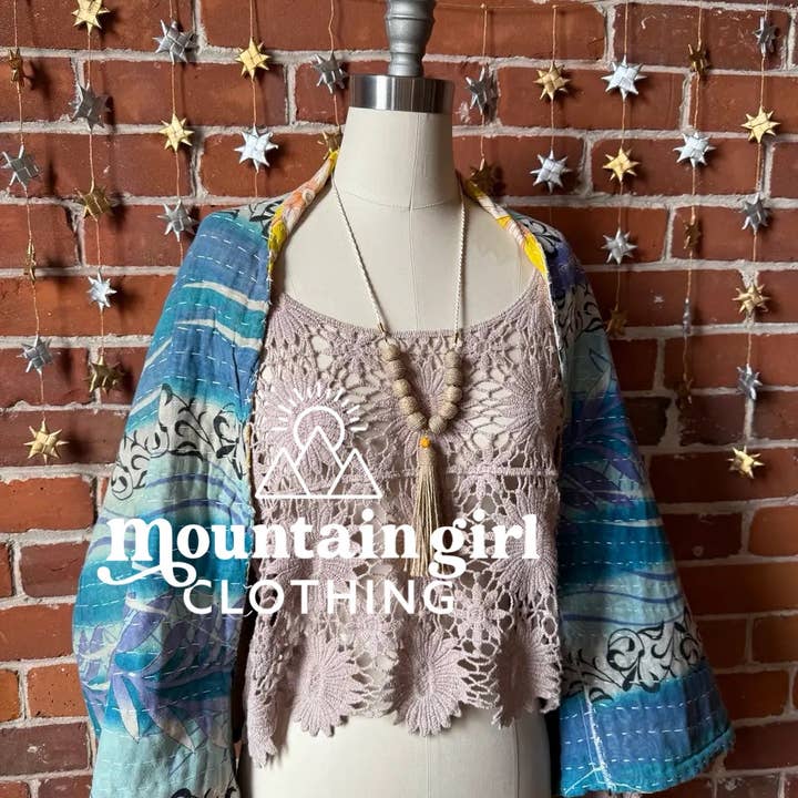 Mountain Girl Clothing - Wholesale Wrap - Women's - Upcycled Reversible Kantha Bolero Shawl 1