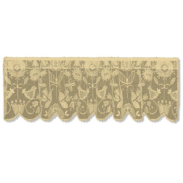 Heritage Lace - Wholesale Curtain - Cottage Bird Floral 60x16 Lace Valance Curtain Champagne
