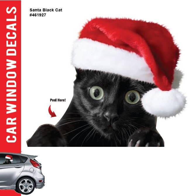Black Santa Cat Window Mesh Decal for wholesale by AAHS Enterprises