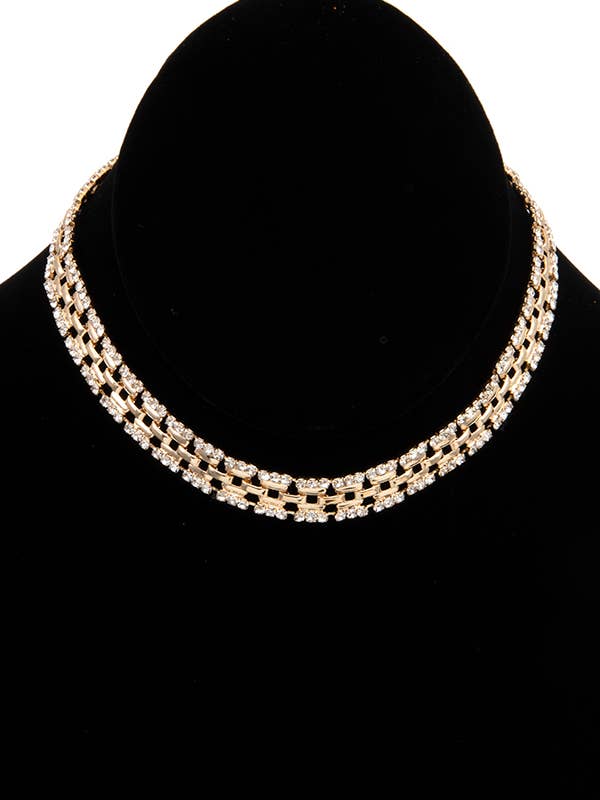 Collar tipo gargantilla con pavé de diamantes de imitación de metal con eslabones para venta al por mayor de Andrea Bijoux