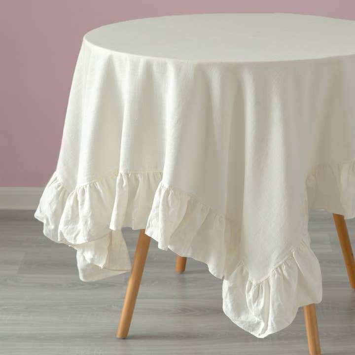 Quickway Imports - Wholesale Tablecloth - Deerlux 100% Pure Linen Washable Tablecloth with Ruffle Trim14