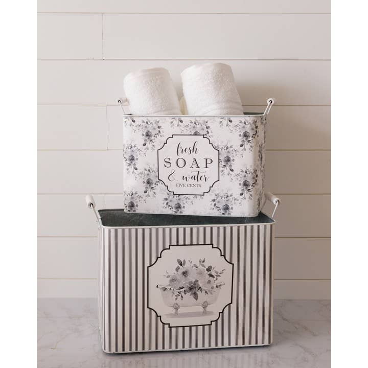 Audrey's Home & Gift - Wholesale Bath Caddy - Gray Floral Bath Containers (Set Of 02)