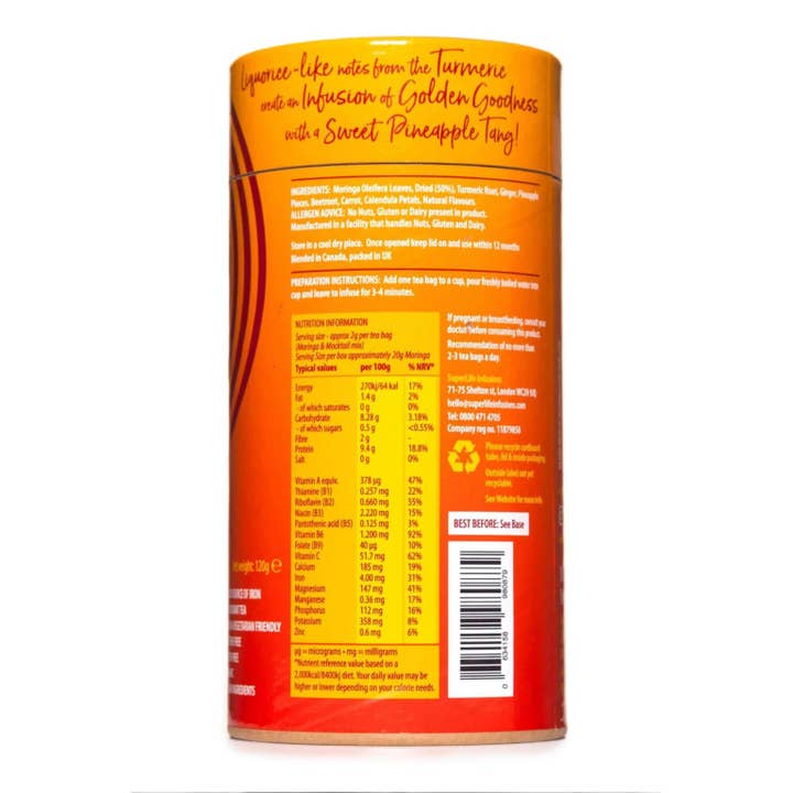 Superlife Infusions Beverages LTD – wholesale Health/detox tea – Moringa & Turmeric Golden Glow x20 tea bags1